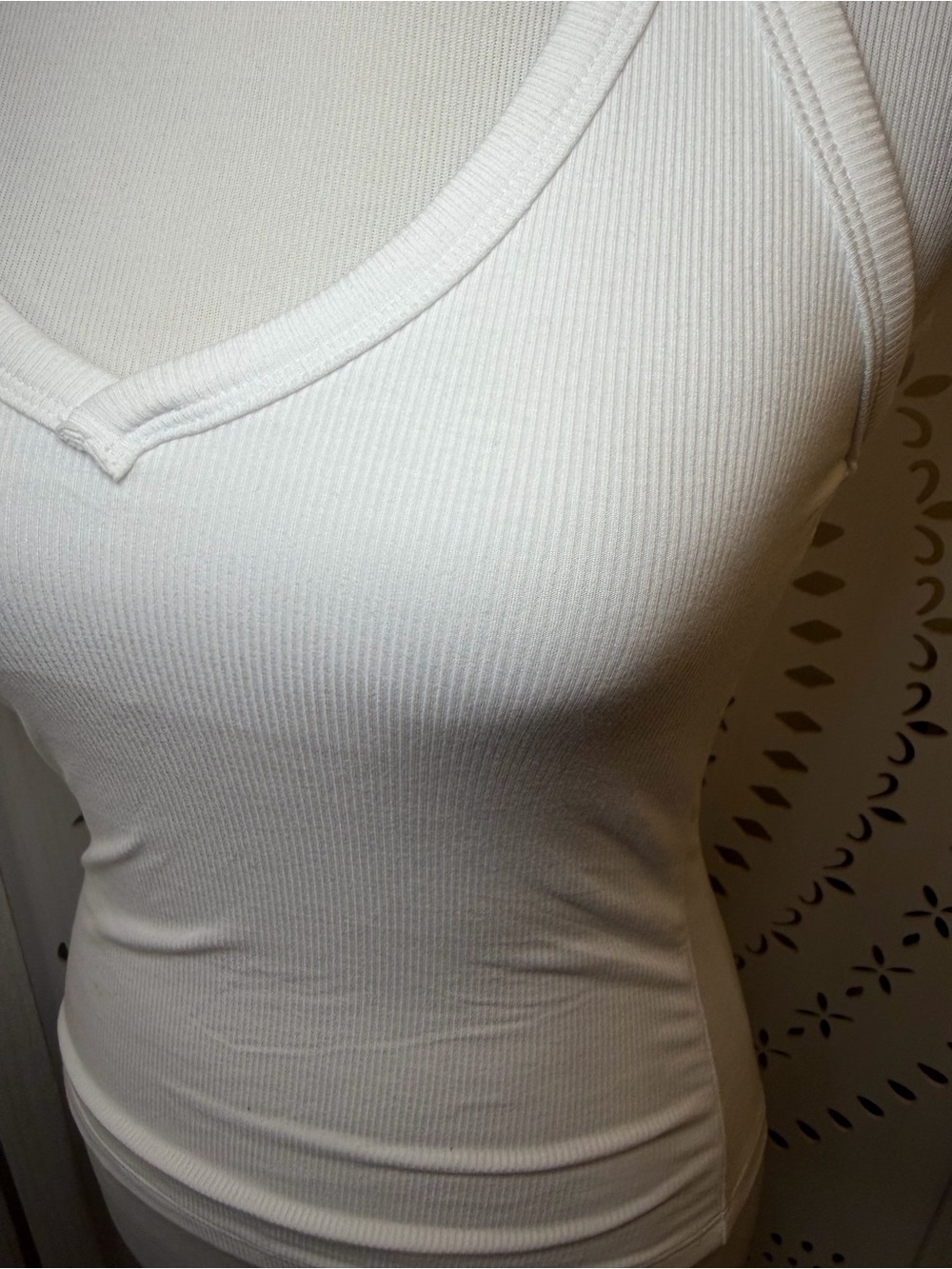 White Ribbed Halter Racerback Tank Top - Picture 7 of 8